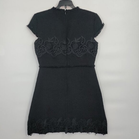 Zara Lace Round Neck Fringe Cap Sleeve  Crepe Mini Dress Medium Black - Picture 4 of 15